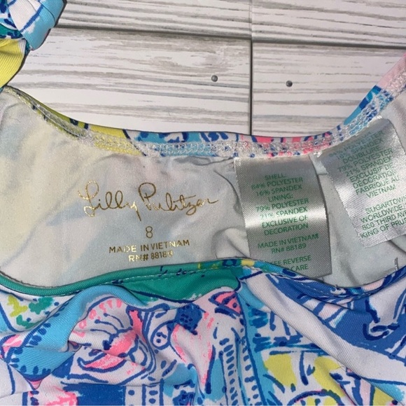 Lilly Pulitzer kids Girls Blue and Pink One Piece Swimwear with Scoop Neckline - Picture 2 of 6